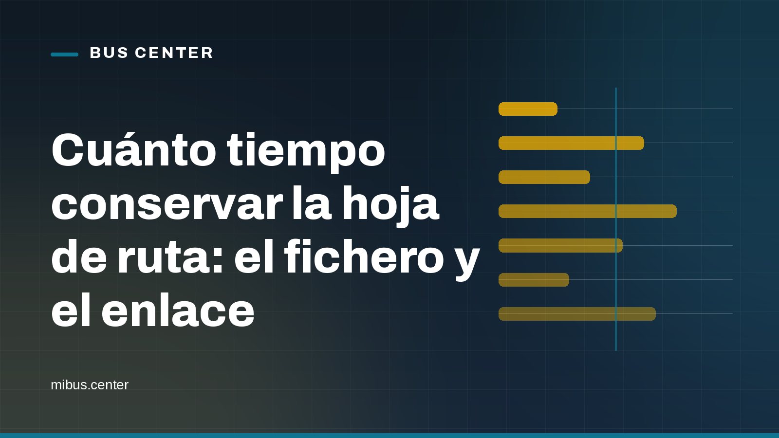 Portada gráfica de Bus Center: barras horizontales sobre fondo azul noche, con el titular del artículo