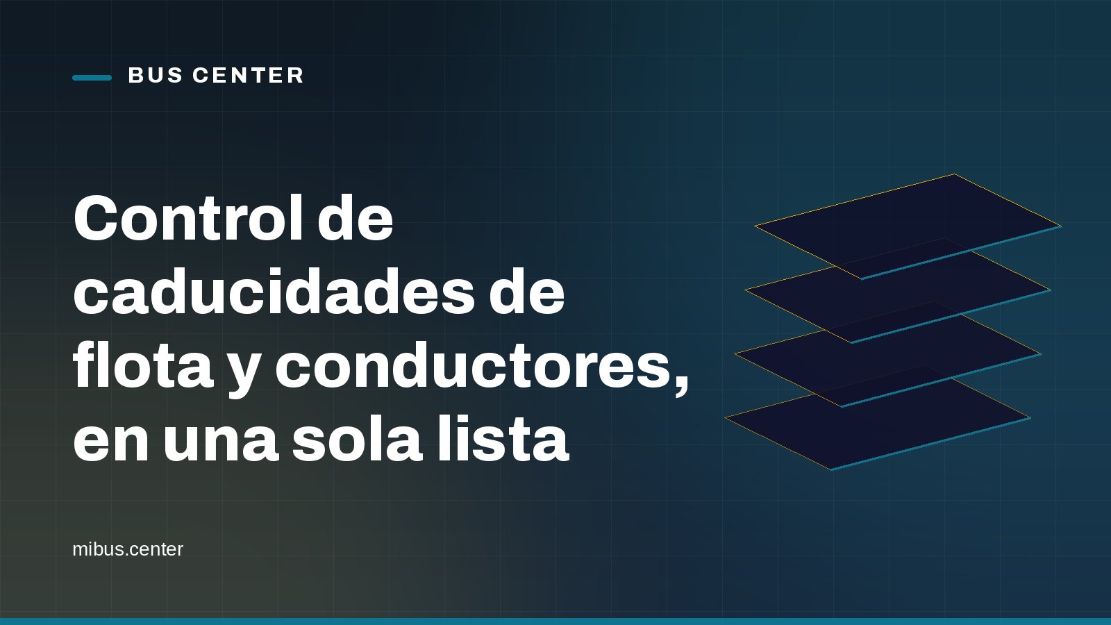 Portada gráfica de Bus Center: capas apiladas sobre fondo azul noche, con el titular del artículo