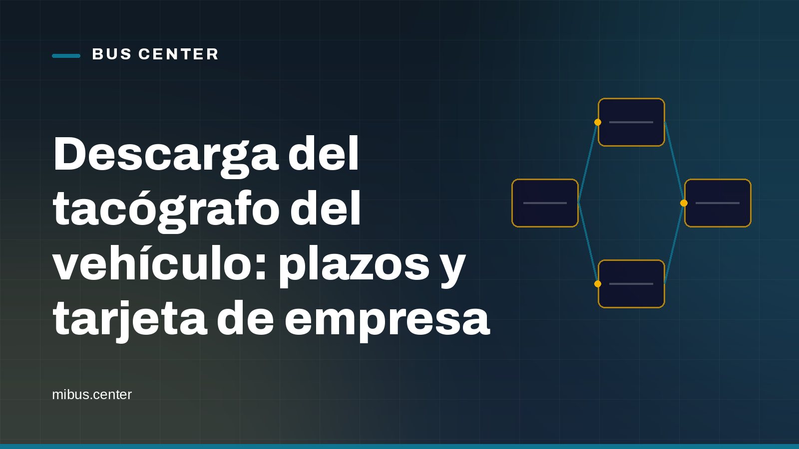 Portada gráfica de Bus Center: un diagrama de pasos encadenados sobre fondo azul noche, con el titular del artículo