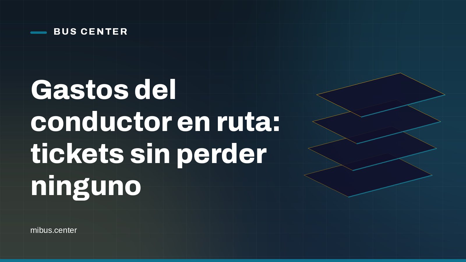 Portada gráfica de Bus Center: capas apiladas sobre fondo azul noche, con el titular del artículo