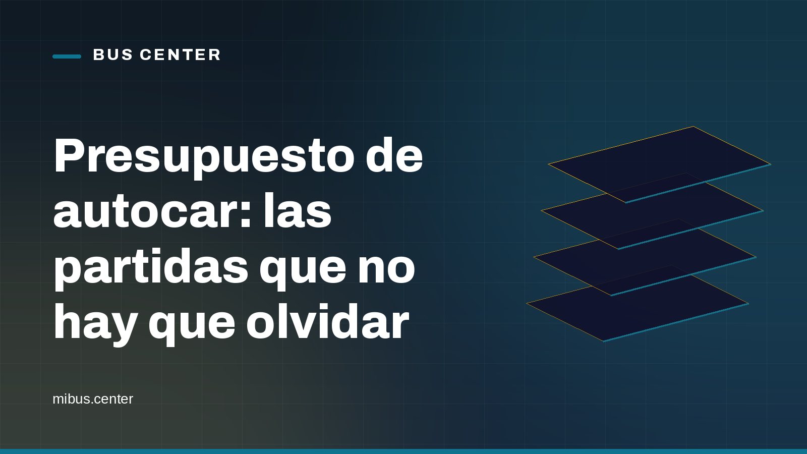 Portada gráfica de Bus Center: capas apiladas sobre fondo azul noche, con el titular del artículo