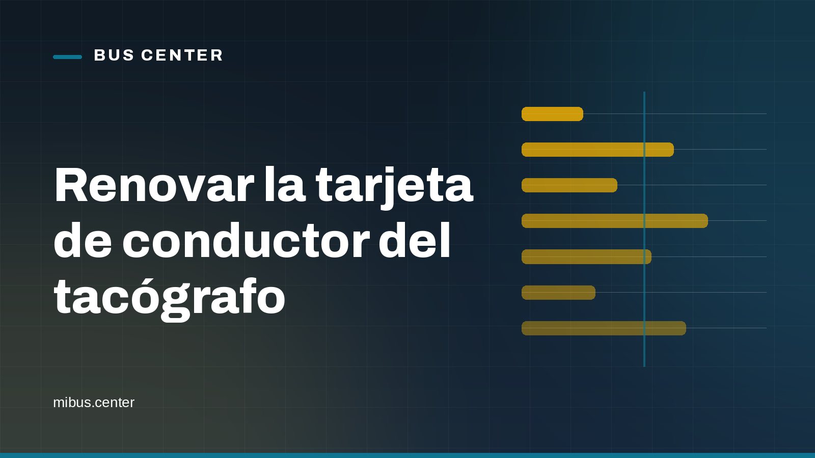 Portada gráfica de Bus Center: barras horizontales sobre fondo azul noche, con el titular del artículo