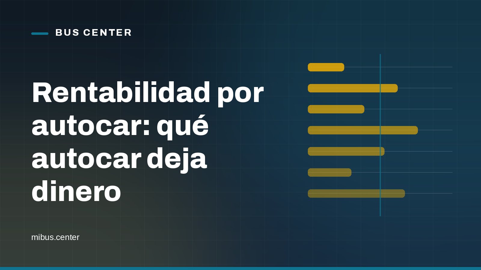 Portada gráfica de Bus Center: barras horizontales sobre fondo azul noche, con el titular del artículo