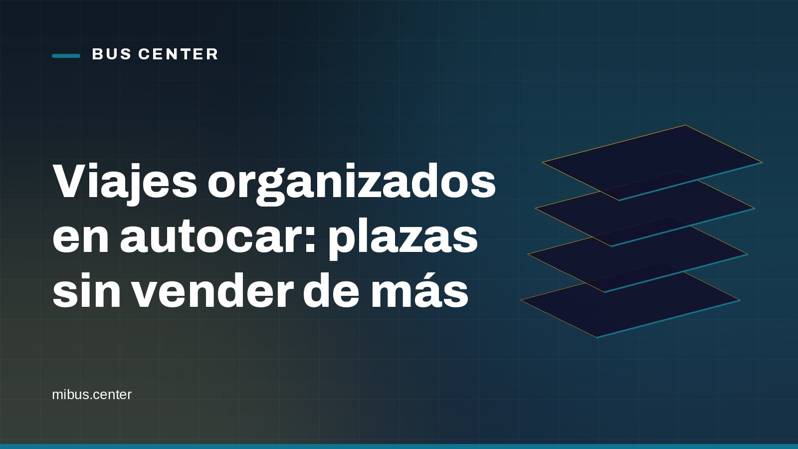 Portada gráfica de Bus Center: capas apiladas sobre fondo azul noche, con el titular del artículo